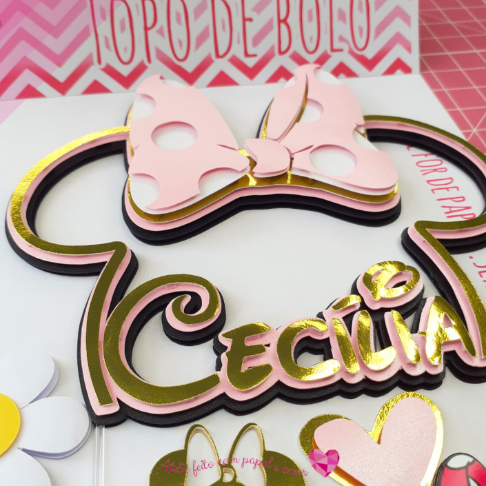 Topo de bolo Minnie Rosa - Feito Com Papel e Amor